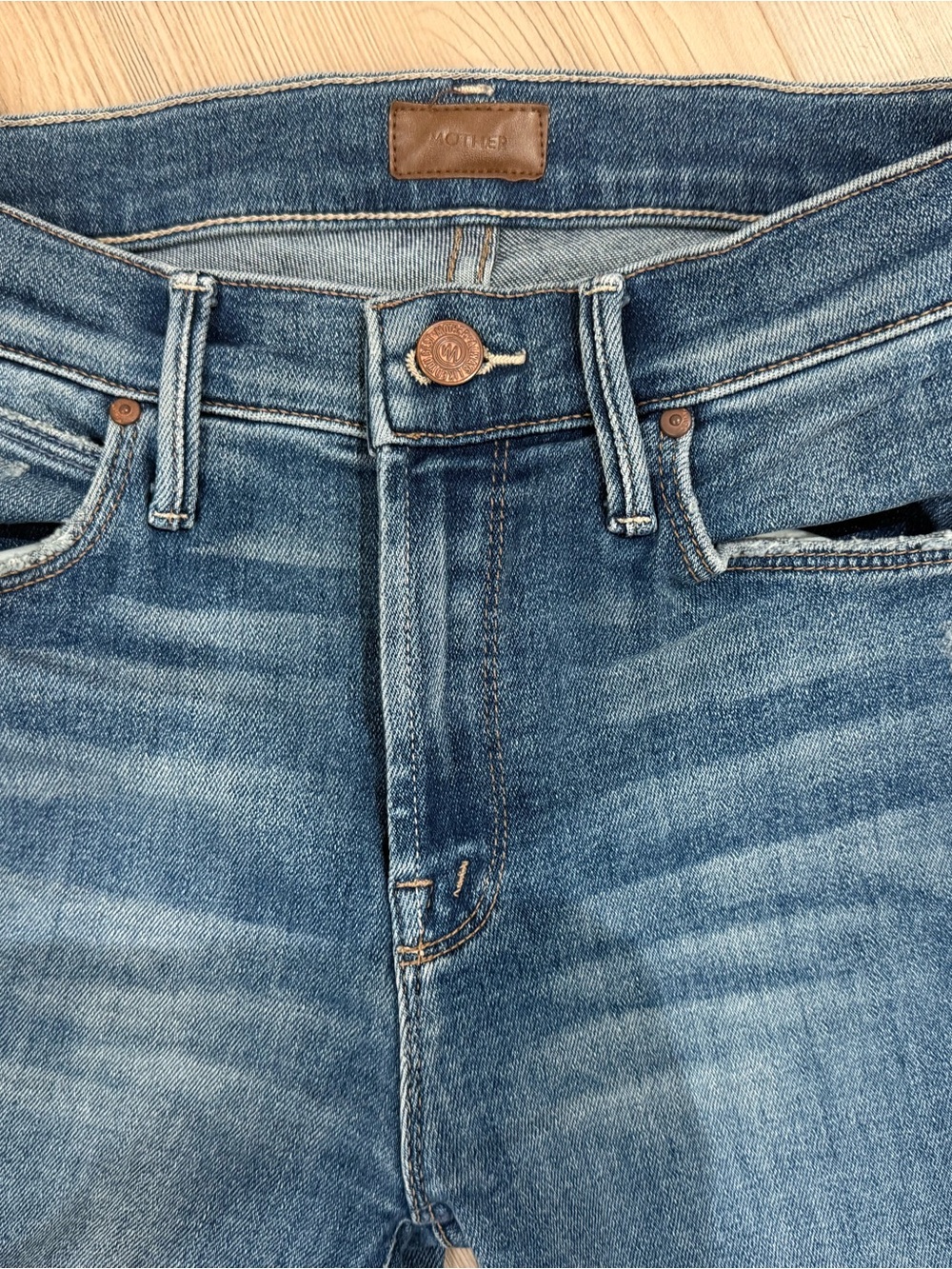 MOTHER Blue Mid-Rise Flare Jeans with Raw Hem - Picture 3 of 5